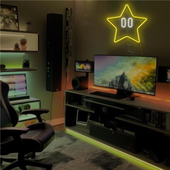 Super Mario Gold Star LED Neon Light Game Sign Room Decor Nintendo Retro NES - Picture 6 of 8